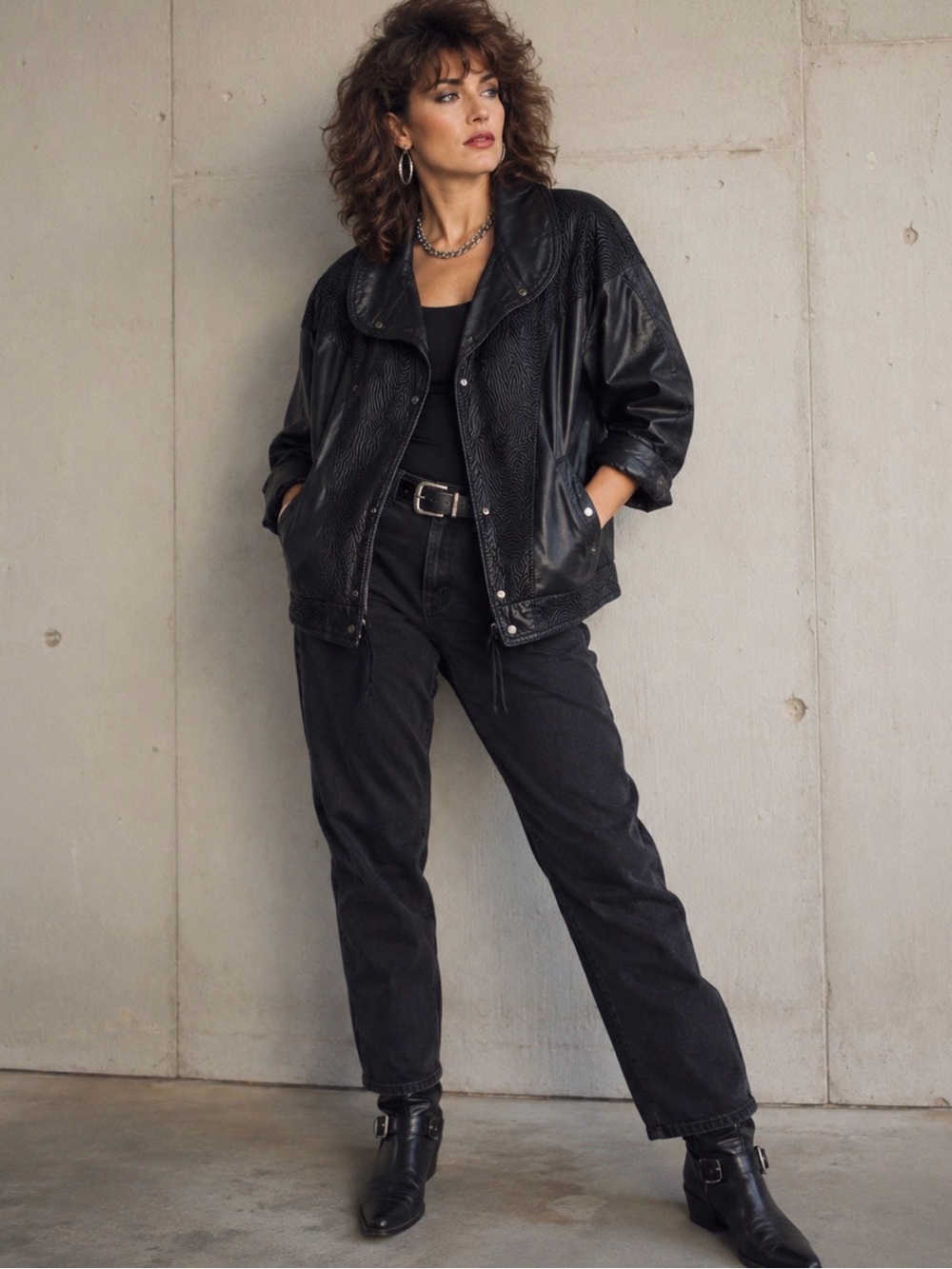 Vintage Black Med Winlit 100% Genuine Leather Jacket